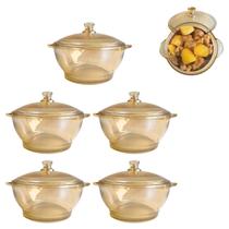 Jogo 5 Tigelas Caçarola de Vidro Com Tampa 800ml Saladeira