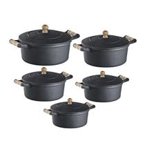 Jogo 5 Unidades Caçarolas Ferro e Alça Madeira Libaneza