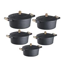 Jogo 5 Unidades Caçarolas Ferro E Alça Madeira Libaneza.