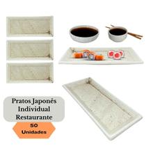 Jogo 50 Pratos Sushi Kakusara Retangular Porcelana Creme