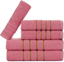Jogo 5pçs 2 Banho + 2 Rosto + 1 Tapete P/Banheiro 100% Algodão Alta Absorção - Rosê