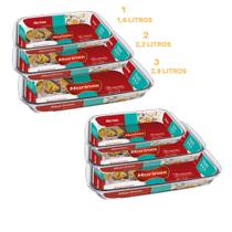 Jogo 6 Assadeiras Retangulares Vidro 1,6L 2,2L 2,9L Marinex