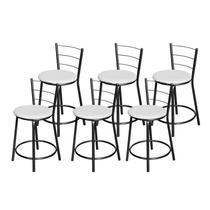 Jogo 6 Banqueta Baixa Para Cozinha Epoxi Craqueada Assento Estofado