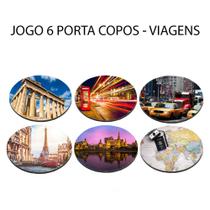 Jogo 6 Bolacha de Chopp Neoprene Paris Mapas Viagens Redondo