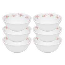 Jogo 6 Bowl Tigela Cumbuca Caldos Sobremesas Flowers Pink Vidro 400ml Em Casa Tem