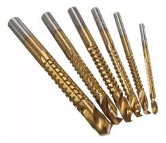 Jogo 6 Brocas Revestidas Titânio Corte Lateral Espiral Hss