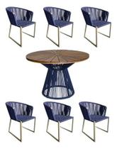 Jogo 6 Cadeiras E Mesa De Alumínio E Tampo De Madeira 1,20m