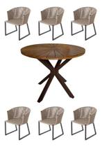 Jogo 6 Cadeiras E Mesa De Alumínio E Tampo De Madeira 1,20m