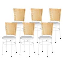 Jogo 6 Cadeiras Para Cozinha Branca Hawai Palha - Lamar Design