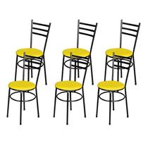 Jogo 6 Cadeiras Para Cozinha Epoxi Craqueada Assento Estofado Jogo 6 Cadeiras Para Cozinha Epoxi Craqueada Assento Estofado