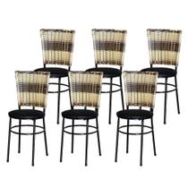 Jogo 6 Cadeiras Para Cozinha Preta Hawai Cappuccino Premium