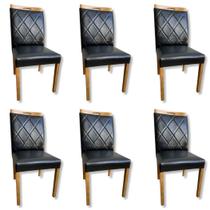 Jogo 6 Cadeiras Sala de Jantar Estofada Madeira - material sintético Preto - Padrão Móveis