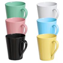Jogo 6 Caneca Chá Café Colorida 250ml em Porcelana
