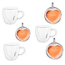 Jogo 6 Caneca Coração Parede Dupla 150ML Vidro Borossilicato