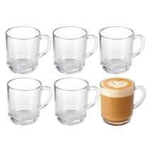 Jogo 6 Caneca de Vidro Cappuccino Café Chá Bebidas Quentes New Coffe Em Casa Tem 250ml