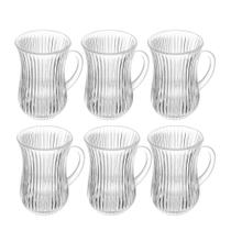 Jogo 6 Caneca de Vidro para Café com Alça Lines Transparente 130ml Wolff