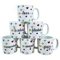 Jogo 6 Caneca Xícara Café Expresso Porcelana 100ml Frases Estampa:Corações coloridos frases Jogo 6 Caneca Xícara Café Expresso Porcelana 100ml Frases Estampa:Corações coloridos frases