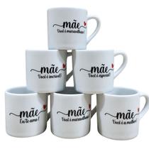 Jogo 6 Caneca Xícara Café Expresso Porcelana 100ml Frases Estampa:Mãe preto frases Jogo 6 Caneca Xícara Café Expresso Porcelana 100ml Frases Estampa:Mãe preto frases