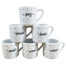 Jogo 6 Caneca Xícara Café Expresso Porcelana 100ml Frases Estampa:Poá colorido