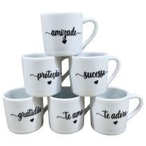 Jogo 6 Caneca Xícara Café Expresso Porcelana 100ml Frases Estampa:Preto frases Jogo 6 Caneca Xícara Café Expresso Porcelana 100ml Frases Estampa:Preto frases