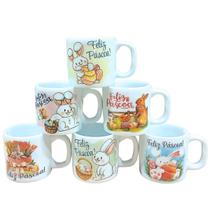 Jogo 6 Caneca Xícara Coelho Páscoa Café Expresso Porcelana