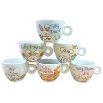 Jogo 6 Caneca Xícara Coelho Páscoa Café Expresso Porcelana
