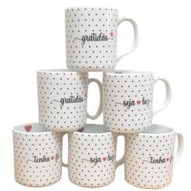 Jogo 6 canecas 300ml Frases Motivacionais - Poá Preto Jogo 6 canecas 300ml Frases Motivacionais - Poá Preto