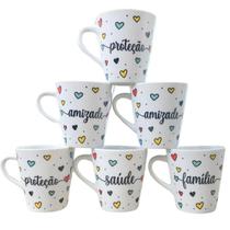 Jogo 6 canecas Cônicas 120ml Frases Motivacionais -Porcelana Jogo 6 canecas Cônicas 120ml Frases Motivacionais -Porcelana