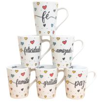 Jogo 6 canecas Cônicas 220ml Frases Motivacionais -Porcelana Jogo 6 canecas Cônicas 220ml Frases Motivacionais -Porcelana