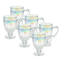 Jogo 6 Canecas De Vidro Decorado Luxo Taça Rainbow 190ml
