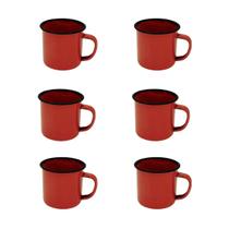 Jogo 6 canecas esmaltada 5cm vermelha xícara café fazenda