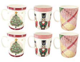 Jogo 6 Canecas Natal Porcelana Pinheiro e Quebra Nozes 330ml