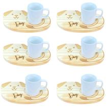 Jogo 6 canecas porcelana 120ml com pires pinus cachorro Jogo 6 canecas porcelana 120ml com pires pinus cachorro