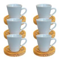 Jogo 6 Canecas Porcelana Cafe Chá Com Pires Madeira 120ml Jogo 6 Canecas Porcelana Cafe Chá Com Pires Madeira 120ml