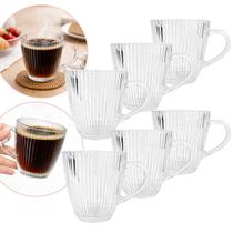 Jogo 6 Canecas Sleek Canelado 250ml em Vidro Cafe Cha Jogo 6 Canecas Sleek Canelado 250ml em Vidro Cafe Cha