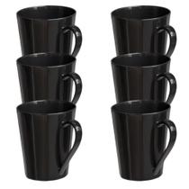 Jogo 6 Canecas Tulipa Preta Café Chá Porcelana 250ml