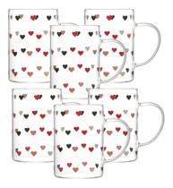 Jogo 6 Canecas Xícaras De Vidro Love Coração 200ml Lyor