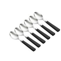 Jogo 6 Colheres Chá Sobremesa Aço Inox Cabo Tipo Rattan 16cm Preto