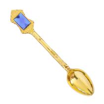 Jogo 6 Colheres de Café / Chá Aço Inox Douradas com Pedras Sintéticas Coloridas Vintage 11cm Cada