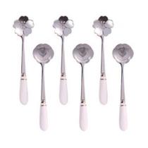 Jogo 6 Colheres de Chá Flores Aço Inox Cabo Cerâmica L'Hermitage