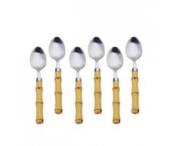 Jogo 6 Colheres de Mesa com cabo Plástico Bambu Natural Talheres Aço Inox (7383) Jogo 6 Colheres de Mesa com cabo Plástico Bambu Natural Talheres Aço Inox (7383)