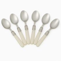 Jogo 6 Colheres de Sobremesa 20,2cm Aço Inox Cabo Acrílico Perolado. Jogo 6 Colheres de Sobremesa 20,2cm Aço Inox Cabo Acrílico Perolado.