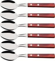 Jogo 6 Colheres Para Sobremesa Polywood Aço Inox Tramontina Com Cabo De Madeira Vermelho