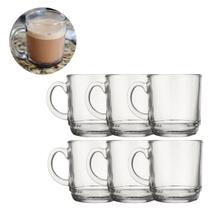 Jogo 6 Copo Canecas Vidro Transparente 250ML P/ Chá Café Choco Jogo 6 Copo Canecas Vidro Transparente 250ML P/ Chá Café Choco