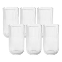 Jogo 6 Copo de Vidro Alto para Água Suco Lines Transparente 430ml Wolff