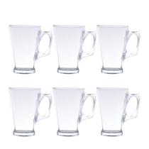 Jogo 6 copos 225ml para café e chá de vidro transparente com alça Experience Lyor - L6543