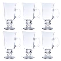 Jogo 6 copos 295ml para cappuccino e café de vidro transparente com alça e pé Lyor - L6614