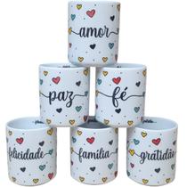 Jogo 6 copos 300ml Frases Motivacionais - Kit Porcelana