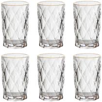 Jogo 6 Copos Altos 350ml Borda Dourada Diamond Clear Ke Home