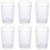 Jogo 6 Copos Altos Bico De Abacaxi 330ml Borda Dourada Lyor